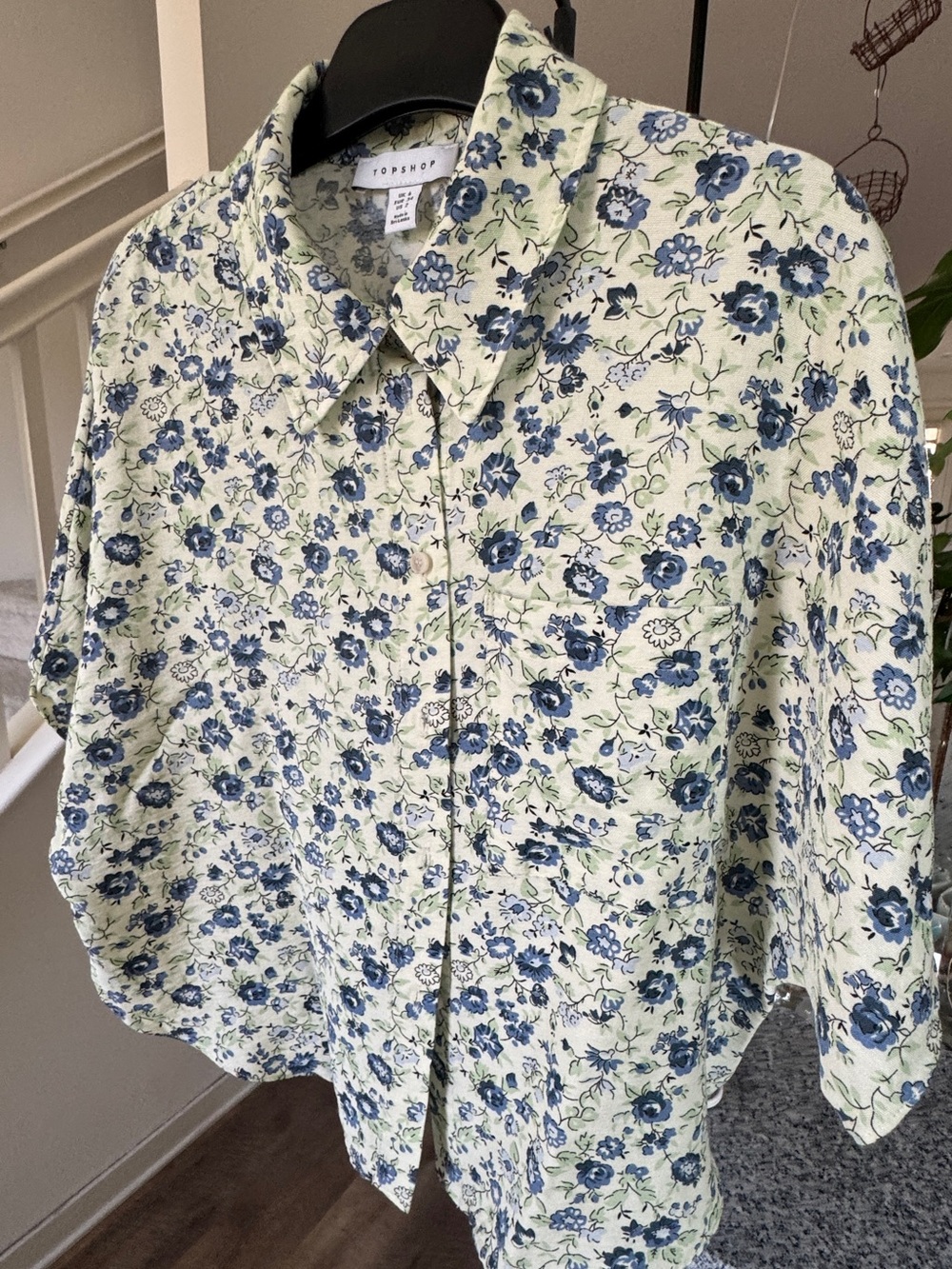 Topshop Pastel Green Shirt with Blue Floral Print
